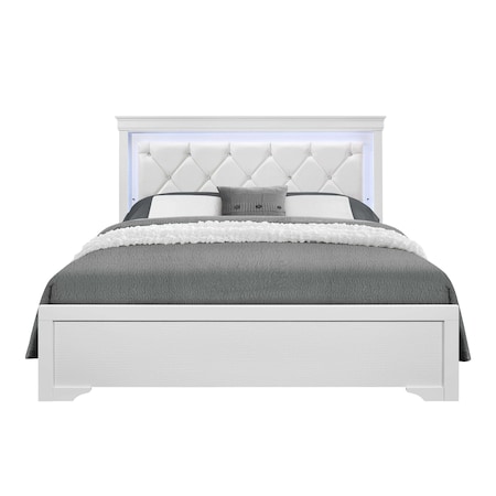 Global Furniture Usa Traditional Glam Croc Pompei Metallic White Queen Bed Group With Led 2880